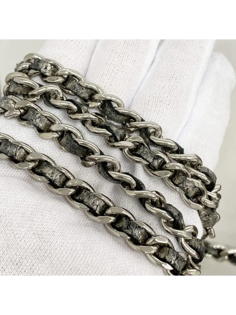 Chanel Shoulder Bag Quilted Leather Gray Silver